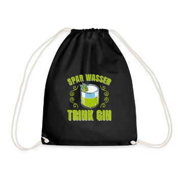 Gin Cocktail Spar Wasser trink Gin - Turnbeutel - Schwarz - Vorne