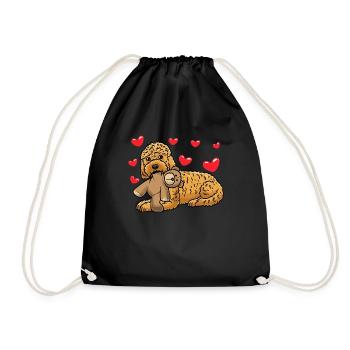 Kawaii Cockapoo Hund Mit Kuscheltier - Turnbeutel - Schwarz - Vorne