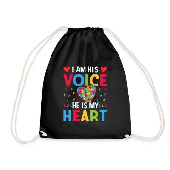I Am His Voice He Is My Heart Autism Awareness - Drawstring Bag - black - Front