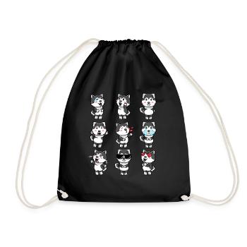 Pomsky Hund Emoticons - Turnbeutel - Schwarz - Vorne