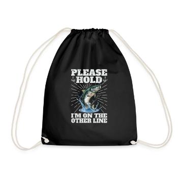 Please Hold I'm On The Other Line Fish Hook Fish - Drawstring Bag - black - Front