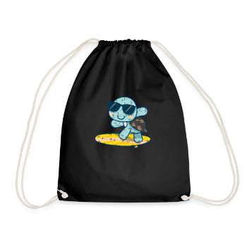 Cute turtle on surfboard with sunglasses - Drawstring Bag - black - Front