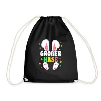 Großer Hase Ostern Osterhase Hasenohren - Turnbeutel - Schwarz - Vorne