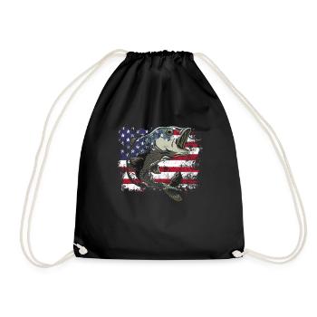 Pêche drapeau américain Vintage USA Bass Fish - Sac de sport léger - noir - Devant