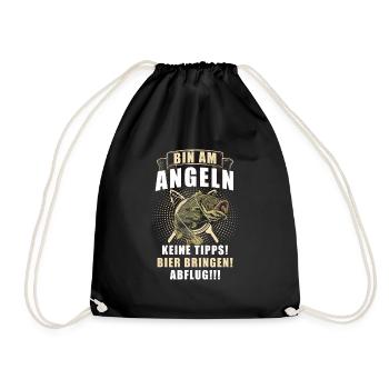 Angeln Tshirt Mann Fischer Rute Fischfang Fishing - Turnbeutel - Schwarz - Vorne