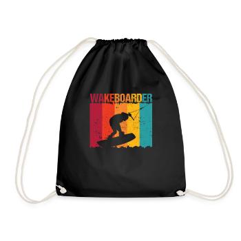 Retro Water Sports Wakeboard Wakeboarding Lovers - Drawstring Bag - black - Front