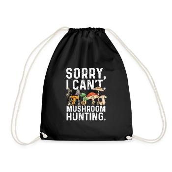 Mushroom hunting, mushrooms, morels, mushroom picking, foraging - Drawstring Bag - black - Front