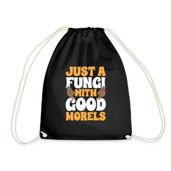 Mushroom hunting, mushrooms, morels, mushroom picking, foraging - Drawstring Bag - black - Front