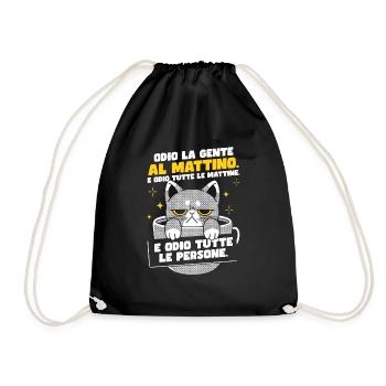 Morning Cat Coffee - Drawstring Bag - black - Front