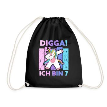 7. Geburtstag Geschenk 7 Jahre Einhorn Sieben - Turnbeutel - Schwarz - Vorne