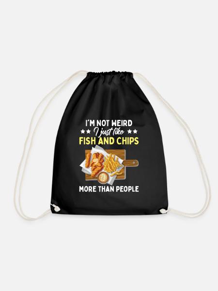 British Food | I Just Like Fish And Chips - Drawstring Bag - black
