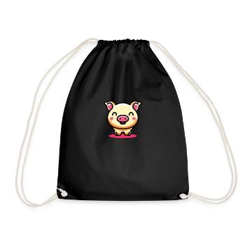 Cute kawaii pig with laughing face - Drawstring Bag - black - Front