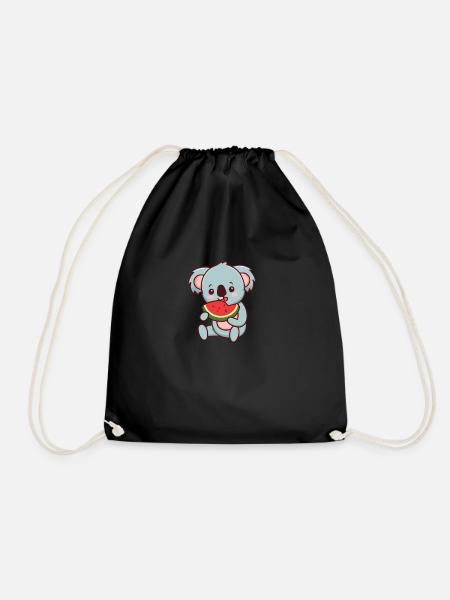 Kawaii Koala eats watermelon - Drawstring Bag - black