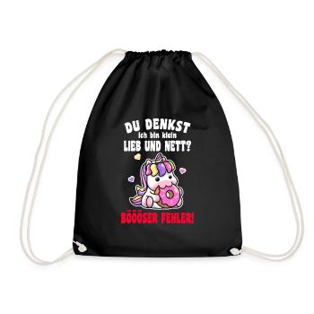 Du Denkst Ich Bin Klein Lieb Und Nett Einhorn - Turnbeutel - Schwarz - Vorne