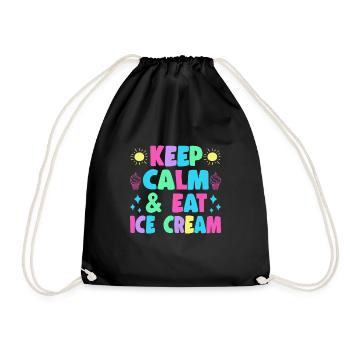 Keep Calm & Eat Ice Cream Gelato Dessert Gift Idea - Drawstring Bag - black - Front