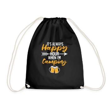 It's always happy hour when I'm camping - Drawstring Bag - black - Front