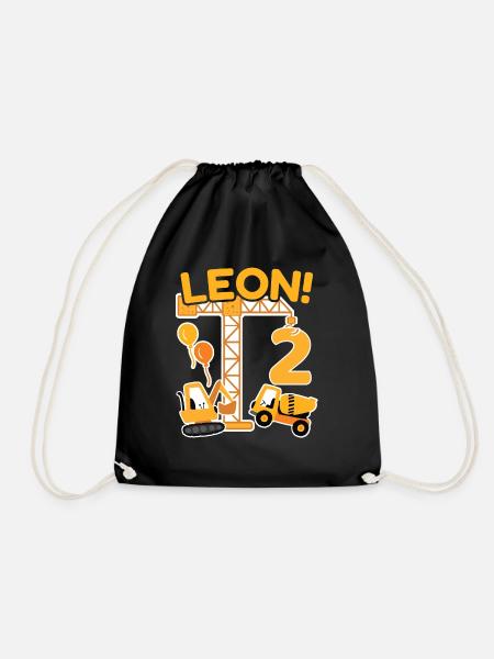 2. Geburtstag Vorname Leon Bagger Deko - Turnbeutel - Schwarz