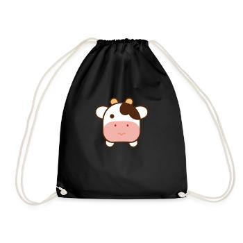 Cute Emo Cow in Kawaii Style - Drawstring Bag - black - Front