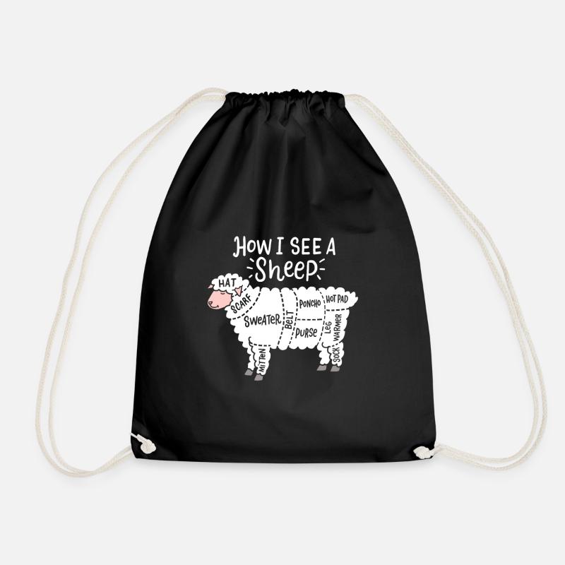 Wie ich ein Schaf sehe Niedliches Garn Wollschaf - Turnbeutel - Schwarz