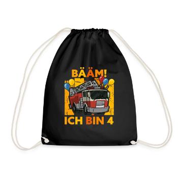4. Geburtstag 4 Jahre Vier Geschenk Feuerwehr Auto - Turnbeutel - Schwarz - Vorne