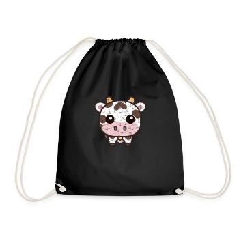 Süße Kawaii Kuh - Turnbeutel - Schwarz - Vorne