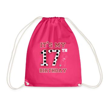 Soccer Player 17th Birthday Soccer - Drawstring Bag - fuchsia - Front