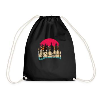 Berg Wildtiere Bäume Draußen Natur Retro Wald - Turnbeutel - Schwarz - Vorne