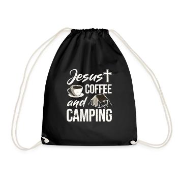 Jesus Kaffee und Camping Liebhaber Christian - Turnbeutel - Schwarz - Vorne