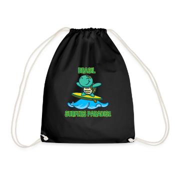 Turtle on surfboard with sun pill - Drawstring Bag - black - Front