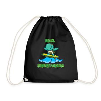 Turtle on surfboard with sunscreen - Drawstring Bag - black - Front