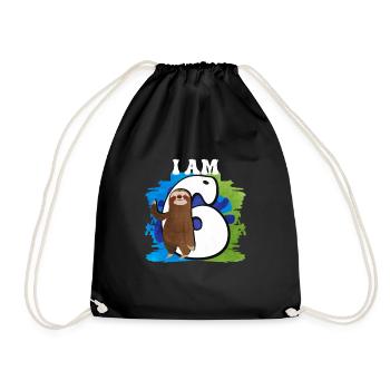 I am 6 sloth - Drawstring Bag - black - Front