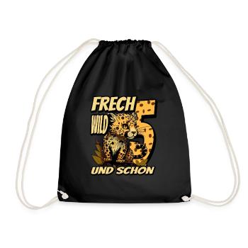 5. Kindergeburtstags Party Leopard Wild und Frech - Turnbeutel - Schwarz - Vorne