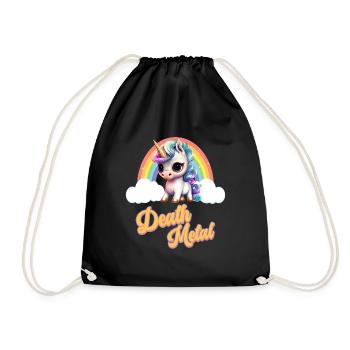 Lustiges Einhorn mit Regenbogen Death Metal - Turnbeutel - Schwarz - Vorne