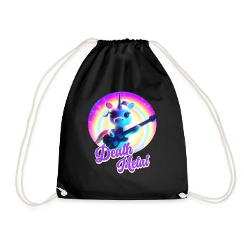 Funny unicorn with electric guitar and rainbow - Drawstring Bag - black - Front