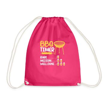 BBQ Timer Rare Medium Well Barbecue Funny Grill - Drawstring Bag - fuchsia - Front