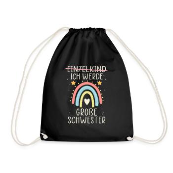 Ich werde Große Schwester Regenbogen Babyfeier - Turnbeutel - Schwarz - Vorne