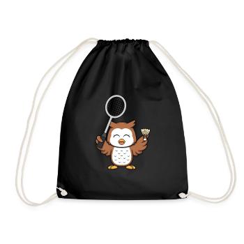Owl Playing Badminton Hobby Sports Badminton - Drawstring Bag - black - Front