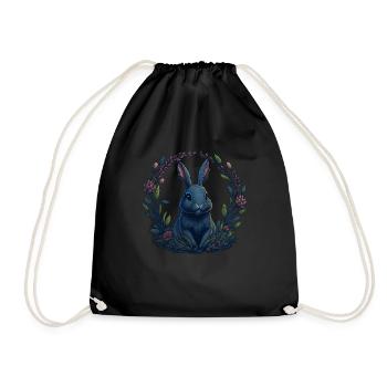 Rabbit with Easter eggs & spring flowers Easter - Drawstring Bag - black - Front