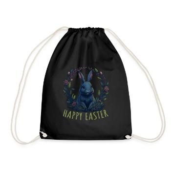 Rabbit with Easter eggs & spring flowers Easter - Drawstring Bag - black - Front