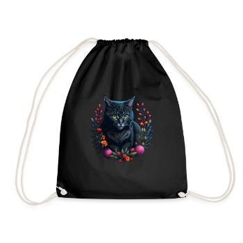 cute cat in easter & spring style cats - Drawstring Bag - black - Front