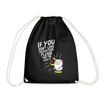 Funny Chicken Puns Eggs Farming Rooster Hen - Drawstring Bag - black - Front