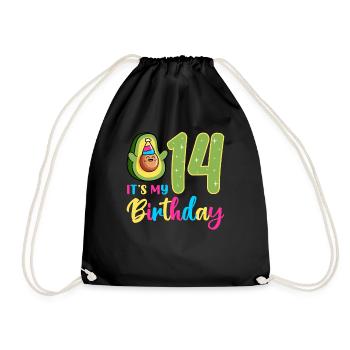 Avocado lover 14th birthday guacamole - Drawstring Bag - black - Front