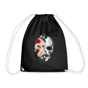 Mexican Flower Muertos Day Of Dead Sugar Bone - Drawstring Bag - black - Front