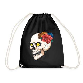 Rose Halloween Muertos Day Of Dead Sugar Bone - Drawstring Bag - black - Front