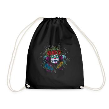 Muertos Tag der toten Zuckerblume La Catrina - Turnbeutel - Schwarz - Vorne
