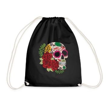 Halloween Rose Muertos Day Of Dead Sugar Bone - Drawstring Bag - black - Front