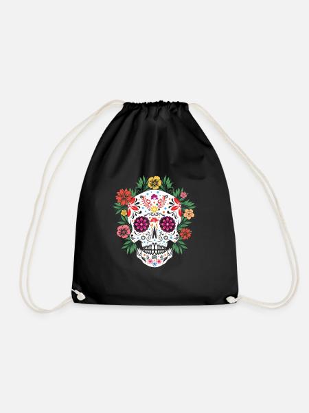 Muertos Jour De Mort Floral Sucre Os Halloween - Sac de sport léger - noir