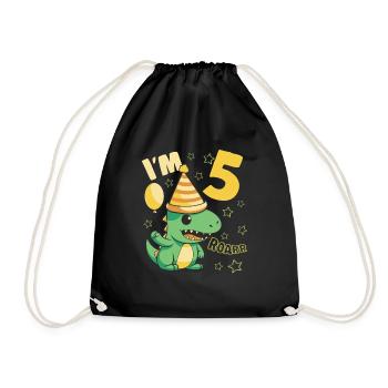 Dinosaur Birthday Party 5 Year Old Boy 5 Yrs Gift - Drawstring Bag - black - Front