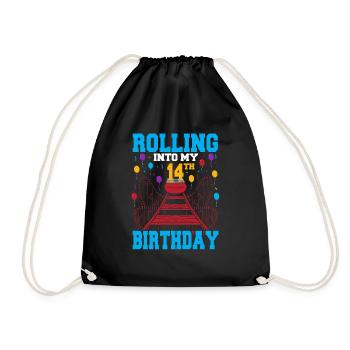 Rolling Into My 14th Birthday Amusement Park Roll - Drawstring Bag - black - Front