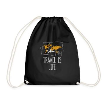 Travel Is Life Traveling Relaxation Adventure - Drawstring Bag - black - Front